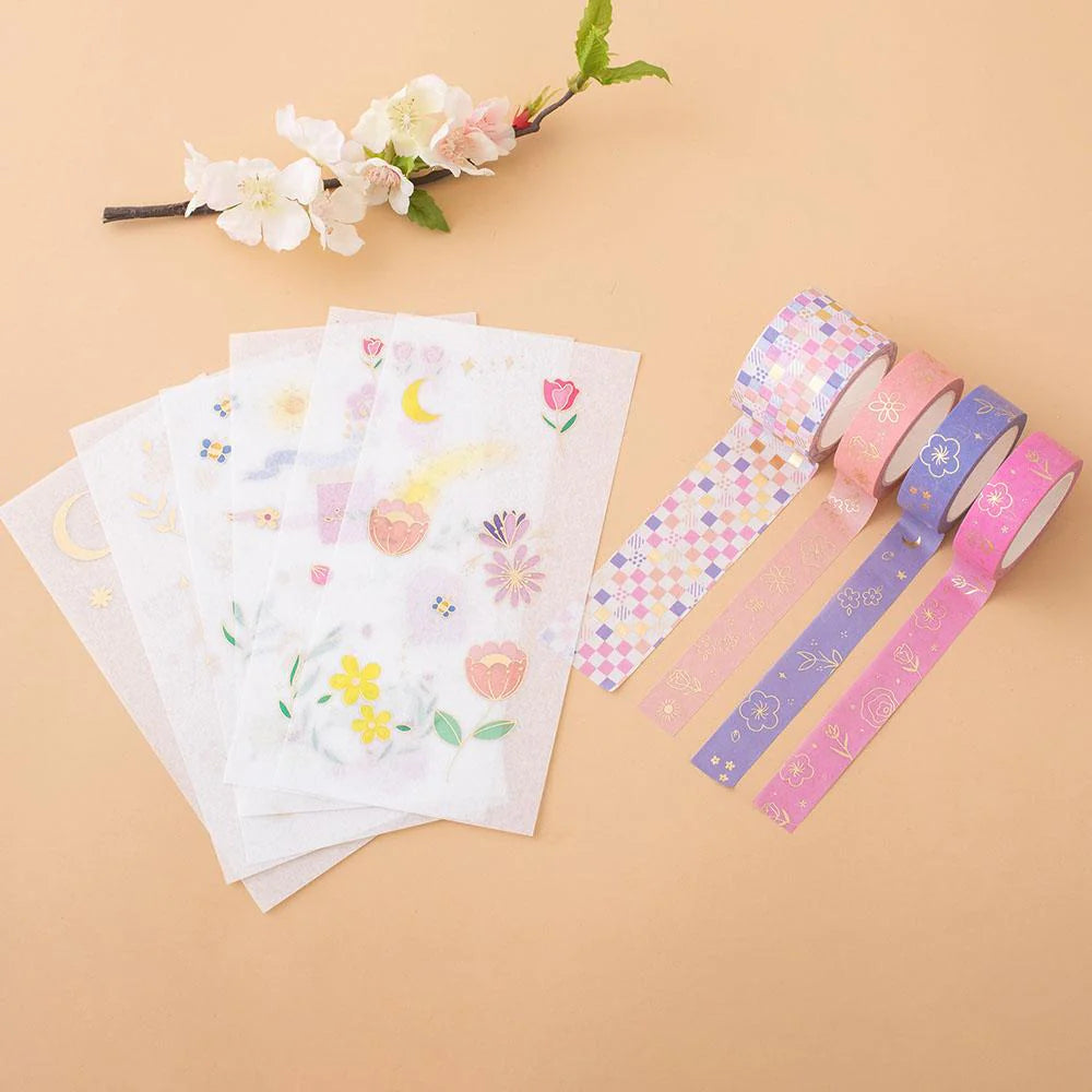 Tsuki 'Floral' Washi Tapes + Stickers Set ☾