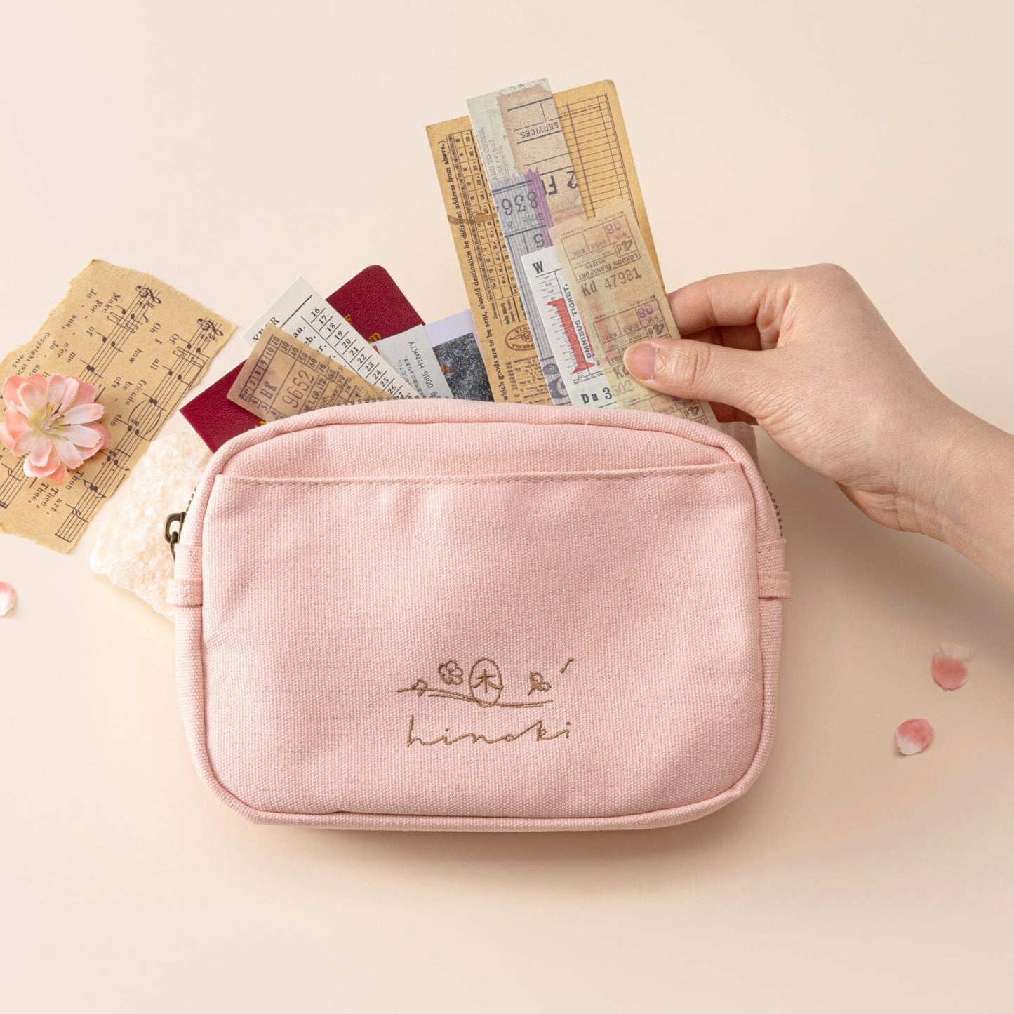 Hinoki - Pink Canvas Travel Pouch
