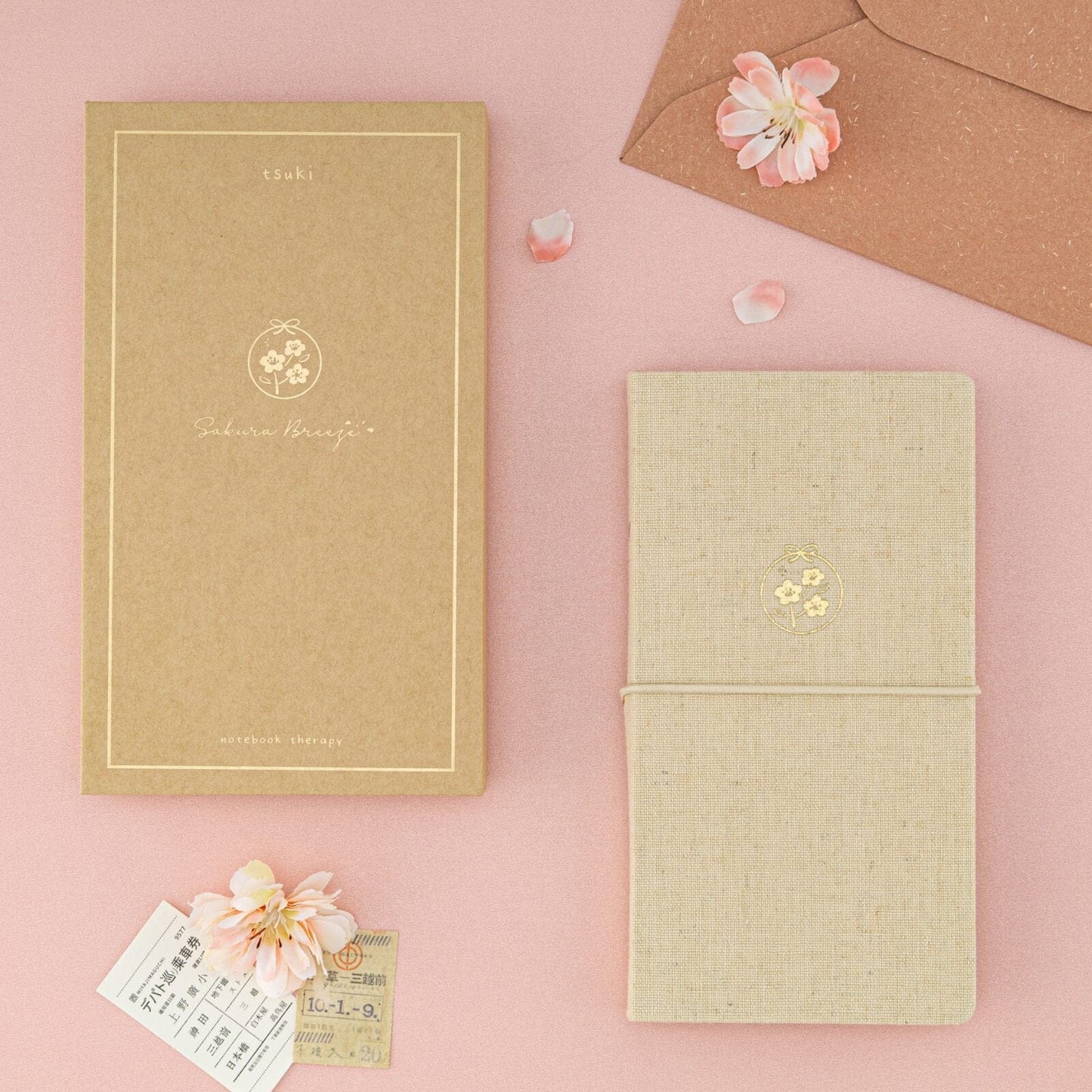 Tsuki ‘Sakura Breeze’ Kraft Paper Travel Notebook ☾