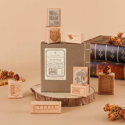 Hinoki - ‘Into the Library’ Engraved Wooden Stamp Set