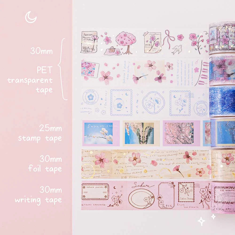 Tsuki ‘Sakura Journey’ Vintage Journal Washi Tape Set ☾