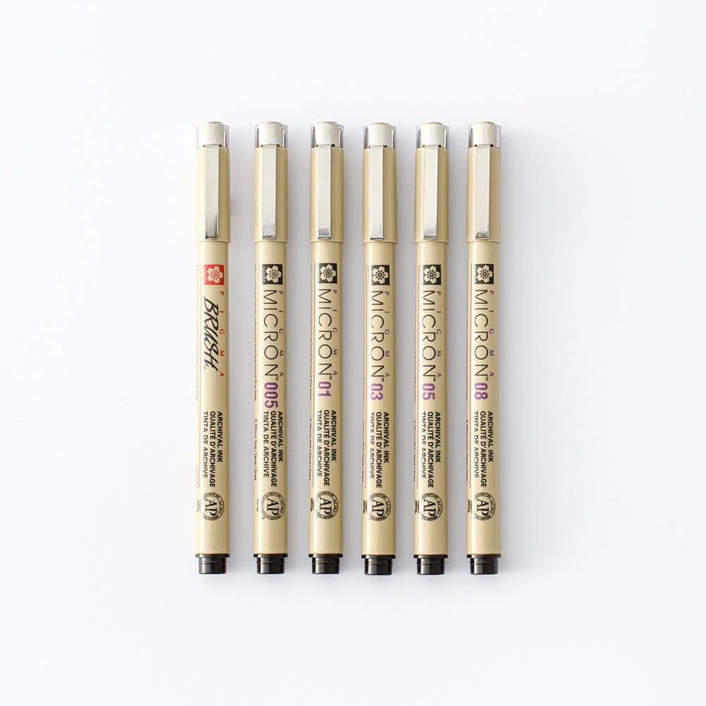 6 Set Sakura Pigma Micron Pens