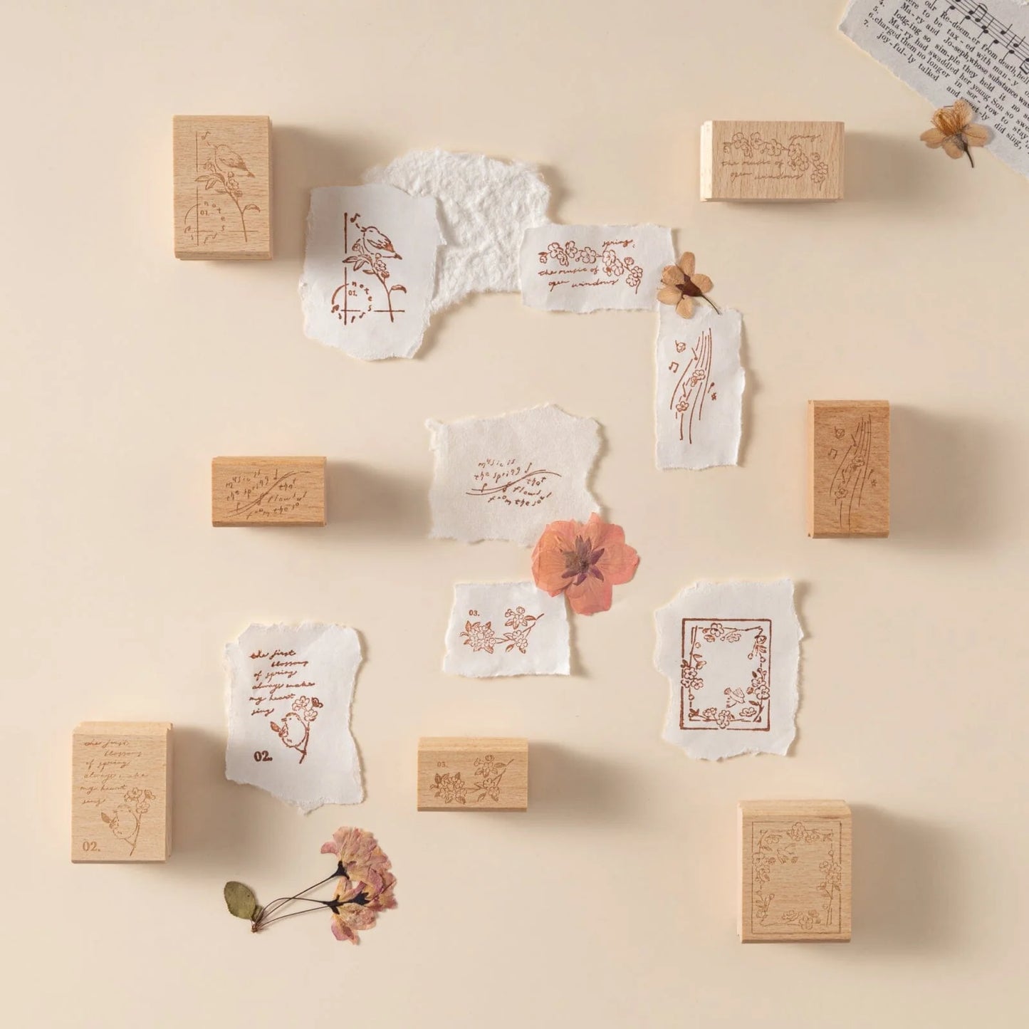Hinoki - ‘Into the Song' Engraved Wooden Stamps Set